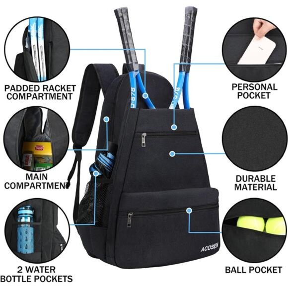 Tennis Bag Tennis Backpack - Large Tennis Bags for Women and Men to Hold Tennis - Picture 2 of 7